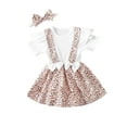 thumbnail image 1 of Faithtur Ensemble de Barboteuse pour Bébés Filles, Manches Courtes Col Rond Imprimé Nœud Papillon Patchwork Robe Trapèze avec Bandeau, 1 of 8
