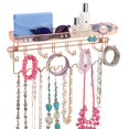 thumbnail image 6 of mDesign Steel Wall Mount Jewelry Organizer Rack with 8 Hooks/Basket, Rose Gold, 6 of 7