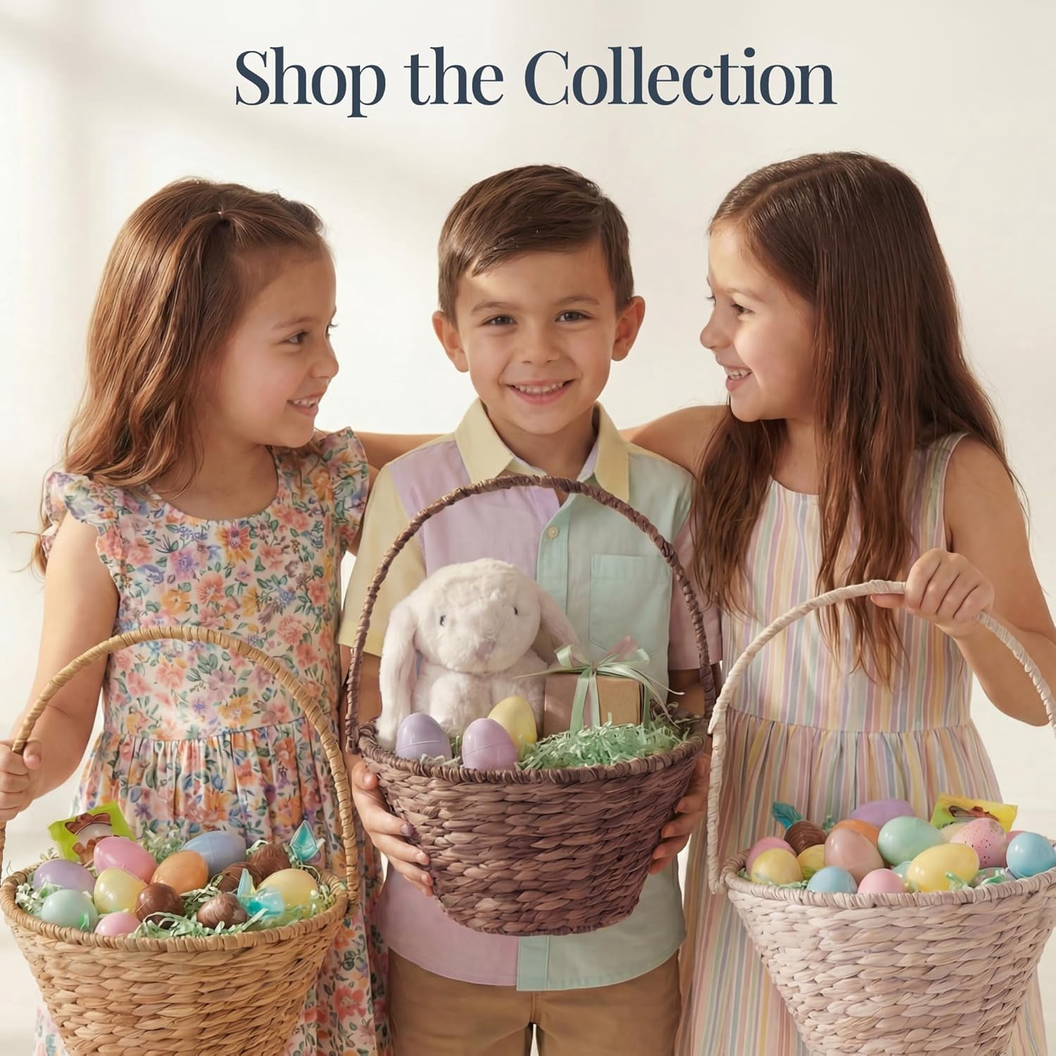 Themis Handwoven Easter Basket, Small Woven Easter Basket for Kids, Easter Egg Hunt Basket w/Collapsible Handle, Tapered Shape, Water Hyacinth - White