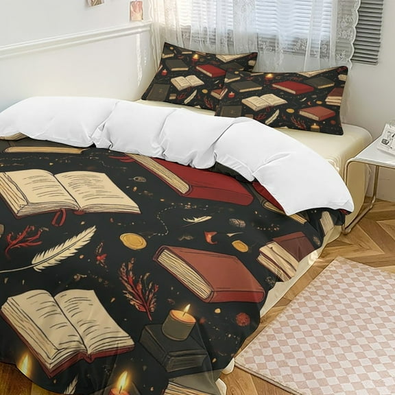 Mystic Books & Candles Set Duvet Cover Themed Multicolor Polyester Bedding Set Duvet Cover for Twin Size
