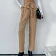 thumbnail image 6 of Women's Belted High Waist Straight Pants Solid Color Casual Loose Fit Work Long Pants Trousers with Pockets, 6 of 6