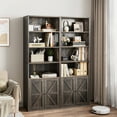 thumbnail image 2 of COZONY 6-Shelf Bookcase with Doors, 71" Tall Industrial Farmhouse Bookshelf, Deep Wooden Display Storage Shelves for Bedroom, Living Room, Office, Dark Oak, 2 of 8