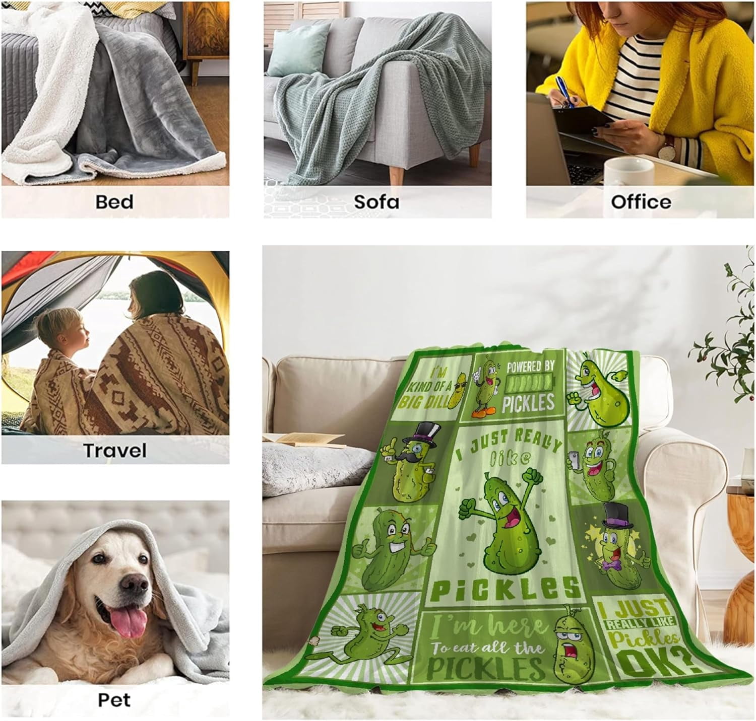 Pickle Blanket for Pickles Lover Funny Pickle Gifts Blanket for Girl Women Adult Teen I Just Really Like Pickles Soft Flannel Blanket for Sofa Bed Camping Travel Home Decor