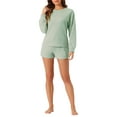 thumbnail image 2 of INSPIRE CHIC Women's Waffle Lounge Sets 2 Piece Long Sleeve Sweatshirt with Matching Shorts Outfits XL Green, 2 of 6