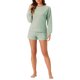 thumbnail image 2 of Conjuntos de lounge de waffle para mujeres INSPIRE CHIC de 2 piezas, sudadera de manga larga con pantalones cortos a juego, color verde M, 2 of 6