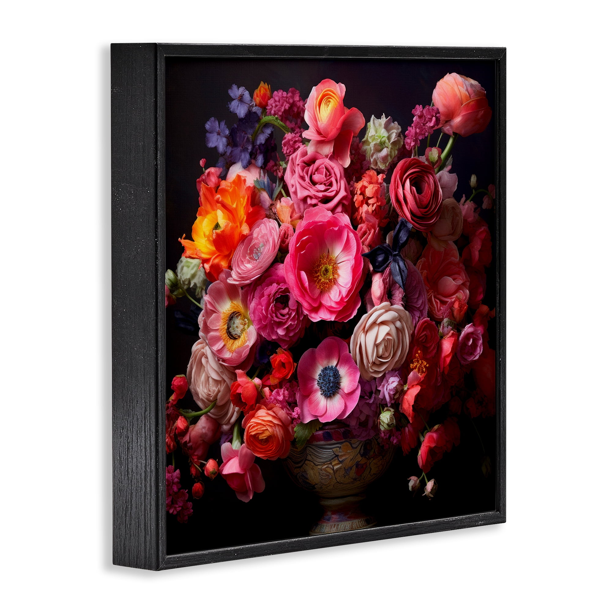 Stupell Industries Dark Full Bouquet Botanical & Floral Painting Black Framed Art Print Wall Art, 24 x 24
