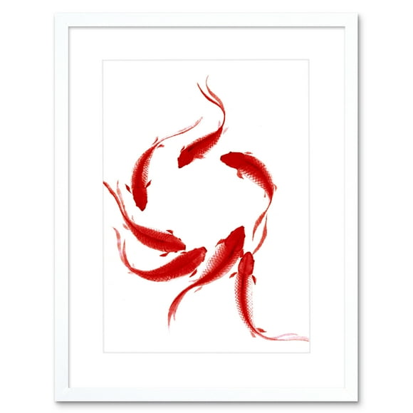 Koi Fish Painting Art Print Framed Poster Wall Decor 9x7 inch