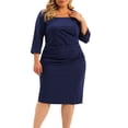 thumbnail image 2 of Vestido de talgrande pamujer, cuello cuadrado, medmanga, plisado, vestidos de tubo delanteros Azul real 4XL, 2 of 6