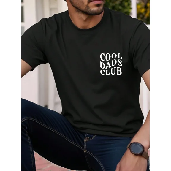 Cool Dads Club Men's Graphic T-Shirt Retro Funny Father's Day Gift Casual Short Sleeve Cotton Tee Black
