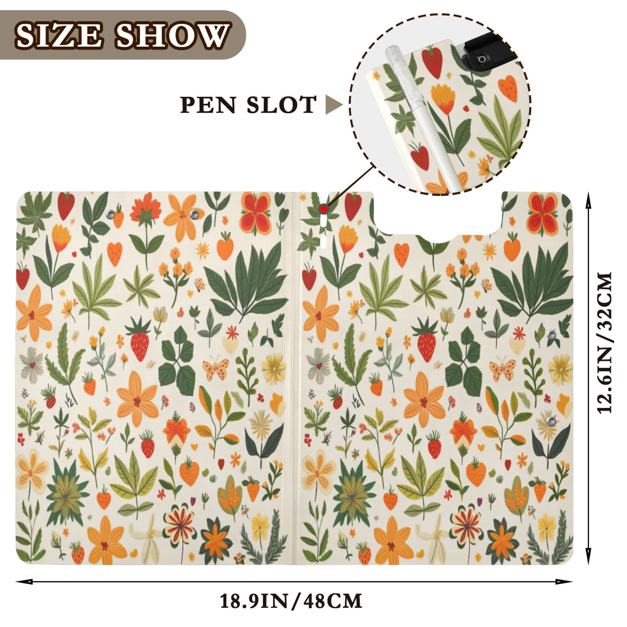 FORMRS A4 Clipboard Folder with Pen Holder Horizontal Foldable School Office Binder, Leaves Pattern