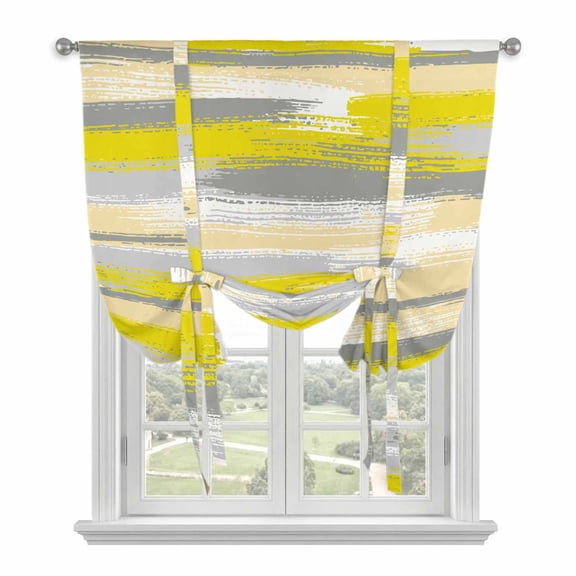 Yellow Gray Stripes Balloon Curtains for Windows, Bedroom Curtains 54 Inch Length, Watercolor Modern Abstract Minimalist Tie Up Curtains Panels Thermal Insulated Bathroom Curtains Window 42"x54"