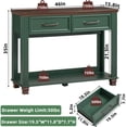 thumbnail image 3 of Buildhom 46" Farmhouse Console Table with 2 Drawers, Rustic Wood Sofa Table Behind Couch, Entryway Table with Open Shelf for Living Room, Green, 3 of 9
