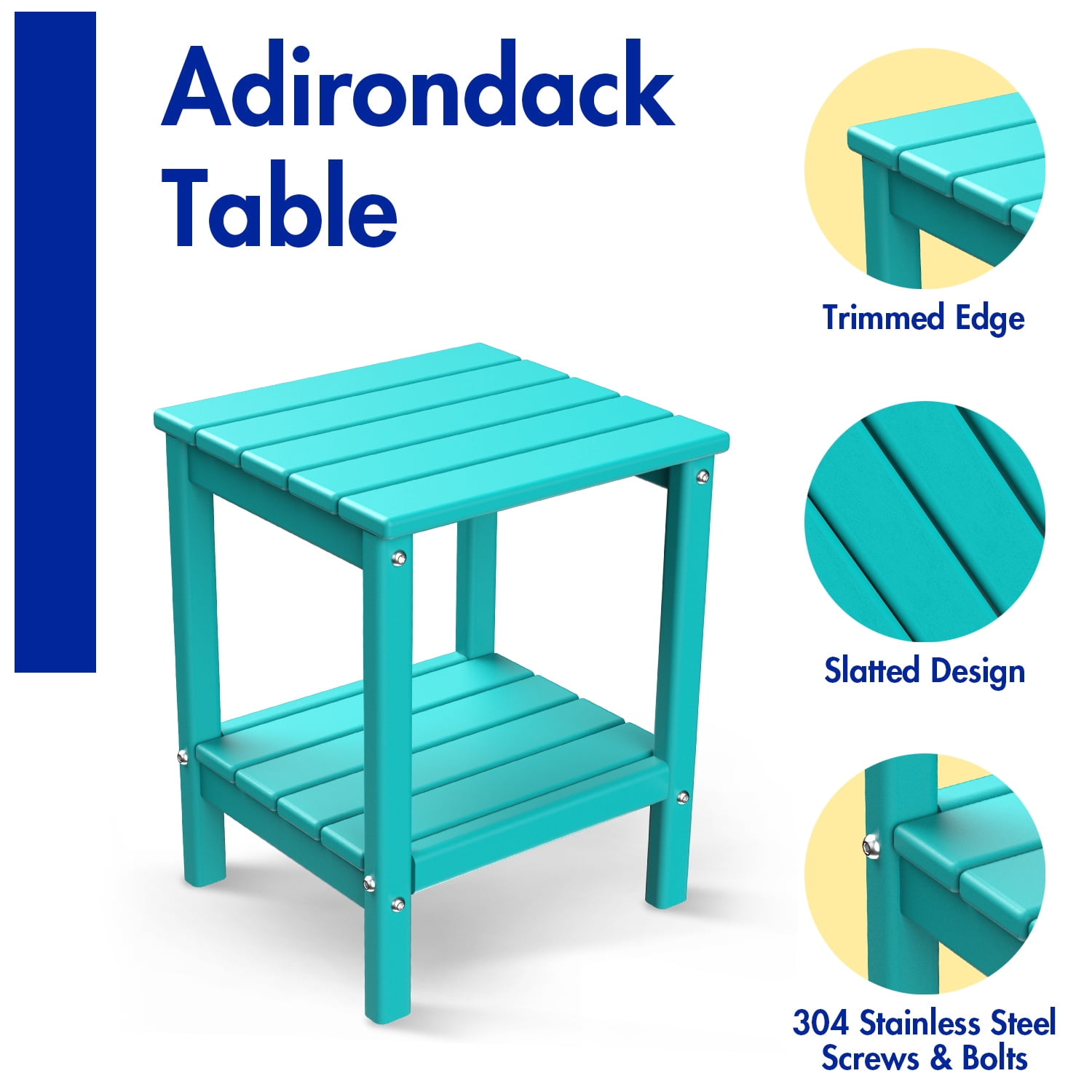 FODINGHILL 2-Tier Outdoor Side Table set of 2, HDPE All Weather Adirondack Patio Table with Storage Shelf, Outside End Table for Porch Backyard Indoor, Aqua