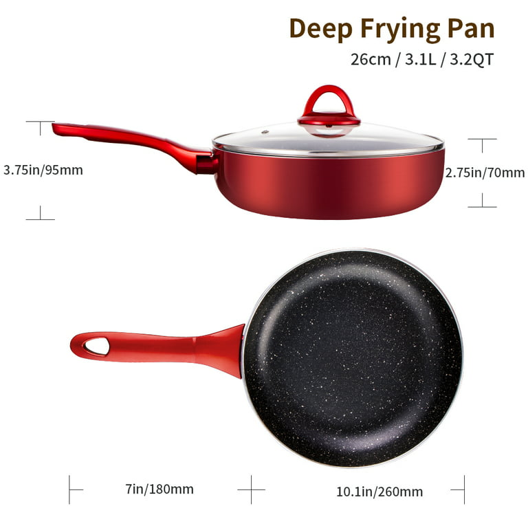 HITECLIFE Nonstick Saute Pan 10 inch, 3 Quart Deep Frying Pans