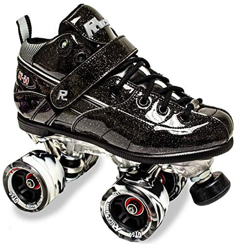 Gray GT-50 Quad Roller Speed Skates w/ Black Swirl Wheels New 