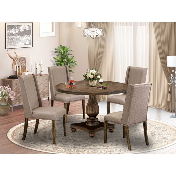 Mid Century Modern Dining Set - 5 Piece Kitchen Table and Chairs - Linen Fabric Upholstered Design