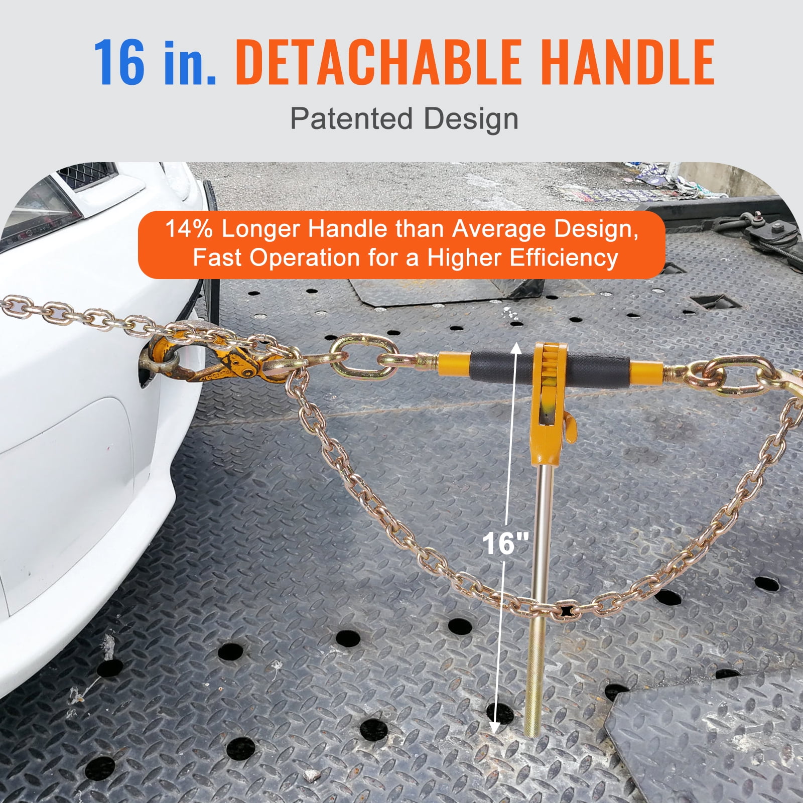 KFFKFF Chain Tightener, 5/16"-3/8" Robust Load Securing Binders, Equipped with G80 Chains for 7100 lbs Maximum Load, Ergonomic Anti-slip Handle, 2pcs