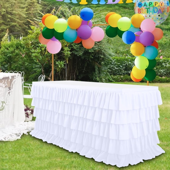 Elegant Five-Layer Pleated Tablecloth - Soft Fabric, for Round, Rectangle, Oval Tables, Ideal for Parties, Weddings, Dining - White
