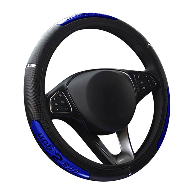 Kuymtek Funda Cuero para Volante Coche Accesorios Interiores Reflectantes (negro Y Azul)