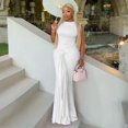 thumbnail image 4 of Women's O-Neck Sleeveless Backless Pleated Ribbons Bandage Hips Wrapped Long Dress, Solid Color, 4 of 20