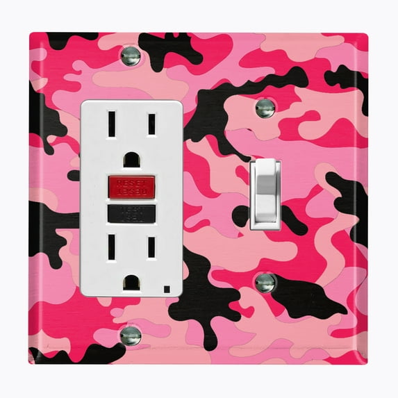 Metal Light Switch Plate Outlet Cover (Camo Pink Black - Single Rocker Single Toggle)