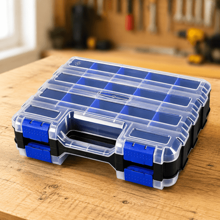 Double-Side Small Parts Storage Case 34 Compartments Hardware Organizer Box with Removable Plastic Dividers for Screws Nuts Nails Bolts