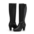 thumbnail image 2 of Pennysue Women Knee High Boots Black PU Wide Calf Chunky Heel Booties For Women 6.5M, 2 of 7
