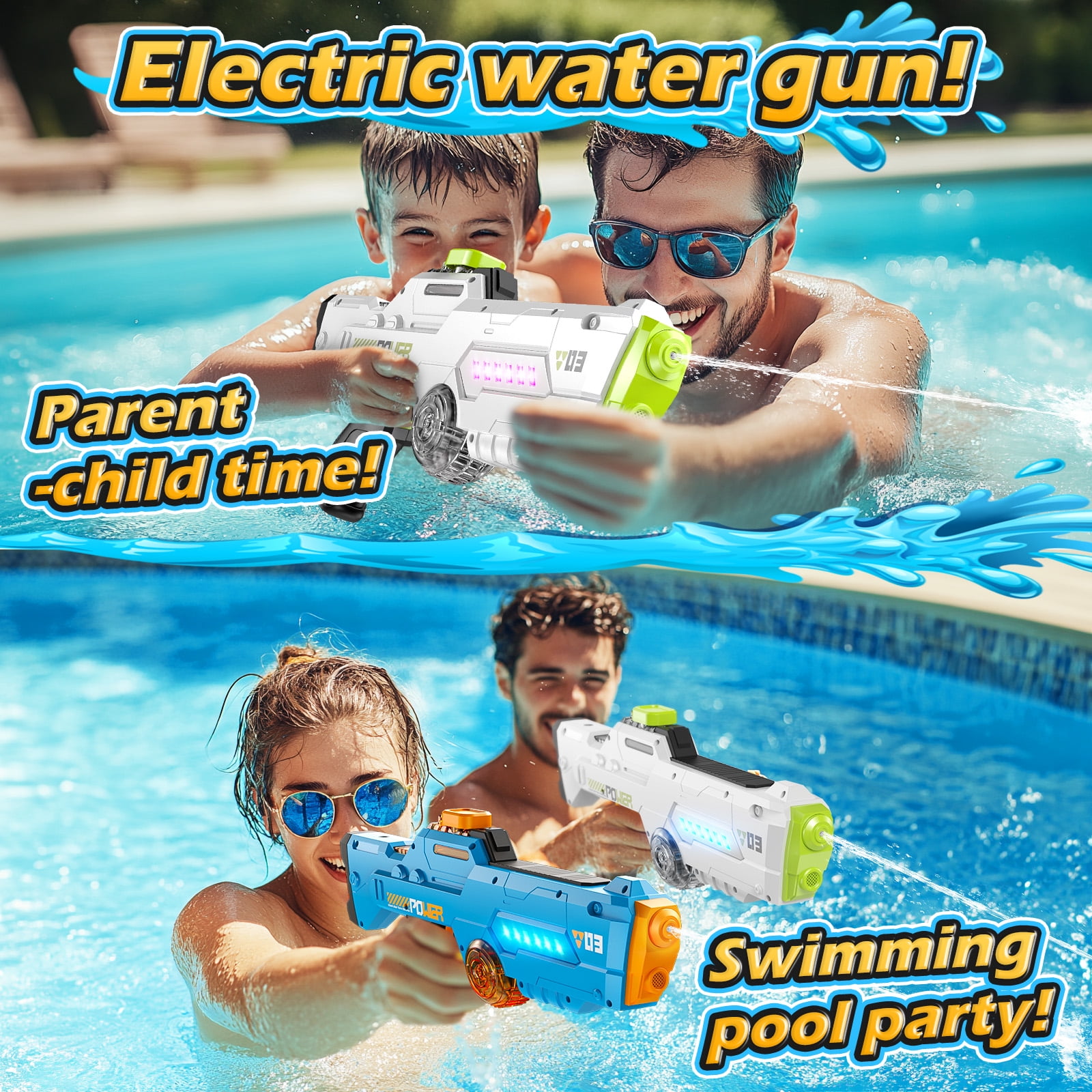 WonderStone Electric Water Blaster for Adults, Automatic Waterproof Squirt blaster, Long Range (26-32ft), Perfect for Kids Ages 8-12, Ideal for Outdoor Pool & Beach Games,White
