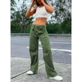 thumbnail image 5 of Women 6 Pockets High Waisted Cargo Pants Wide Leg Casual Pants Combat Military Trouser US 4-18, 5 of 13