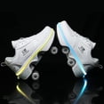 thumbnail image 4 of KOFUBOKE Zapatos de patín con ruedas con deformación LED, zapatos para caminar de doble hilera con ruedas invisibles, polea extraíble 2 en 1, patinaje Parkour (parte superior baja blanca con luz 8), 4 of 5