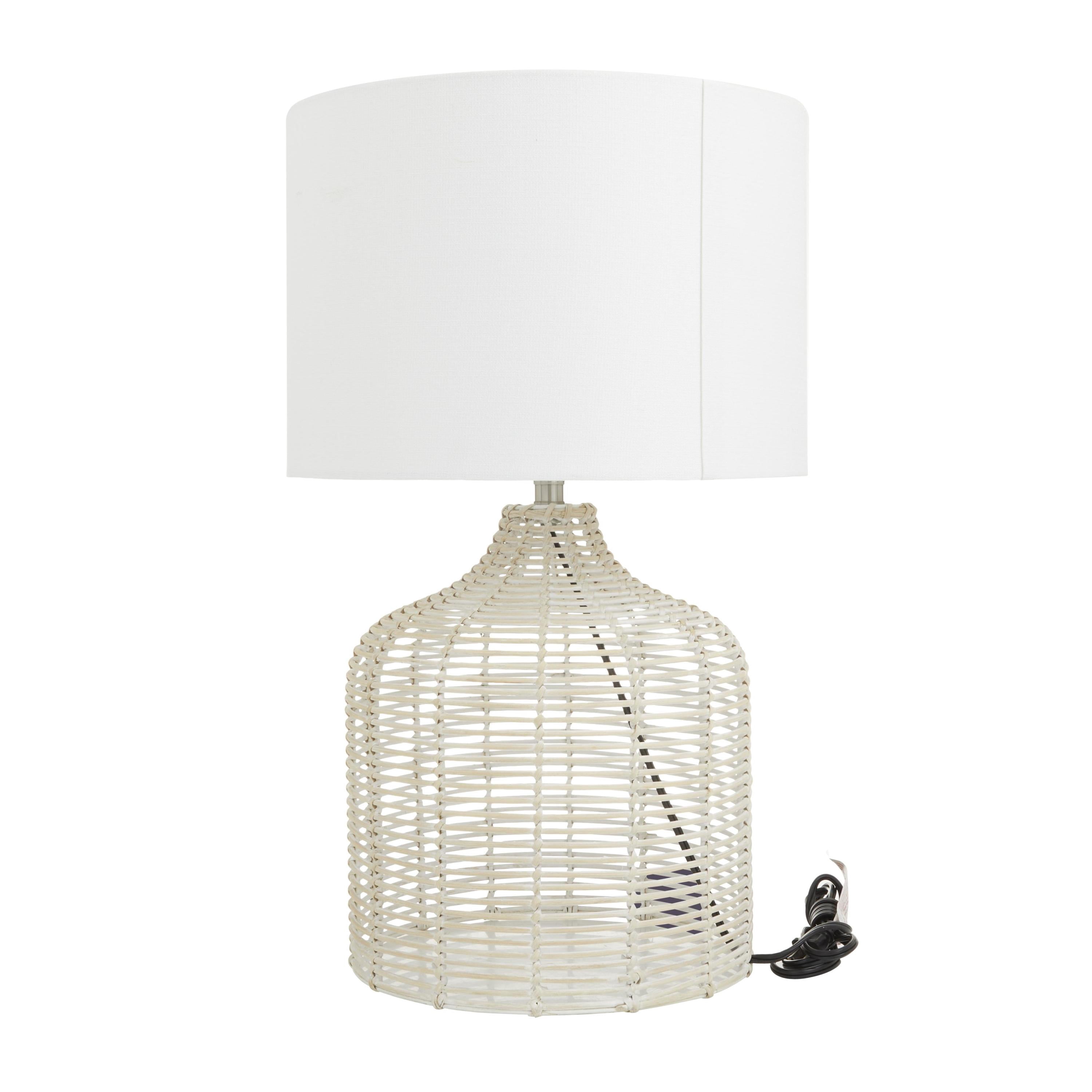 DecMode 25" Handmade Woven Beige Table Lamp with White Linen Shade
