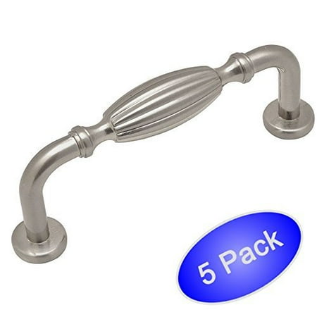 Country Cabinet Pulls - Cosmas 7119SN Satin Nickel Country Style Cabinet Hardware Ribbed Handle Pull - 3