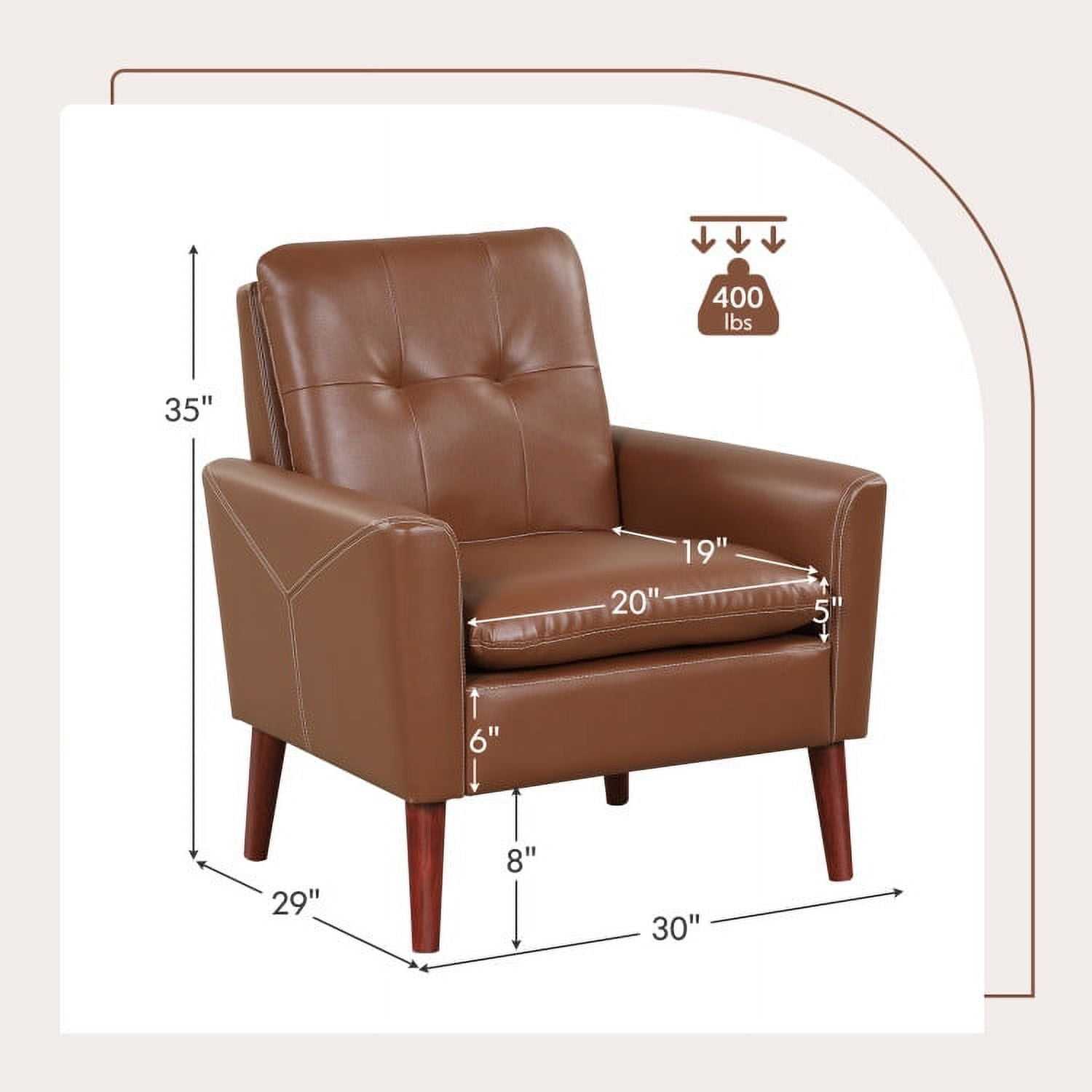 Finihen Upholstered Accent Armchair, Modern PU Leather Accent Chair with Solid Wood Legs, for Living Room, Bedroom, Brown