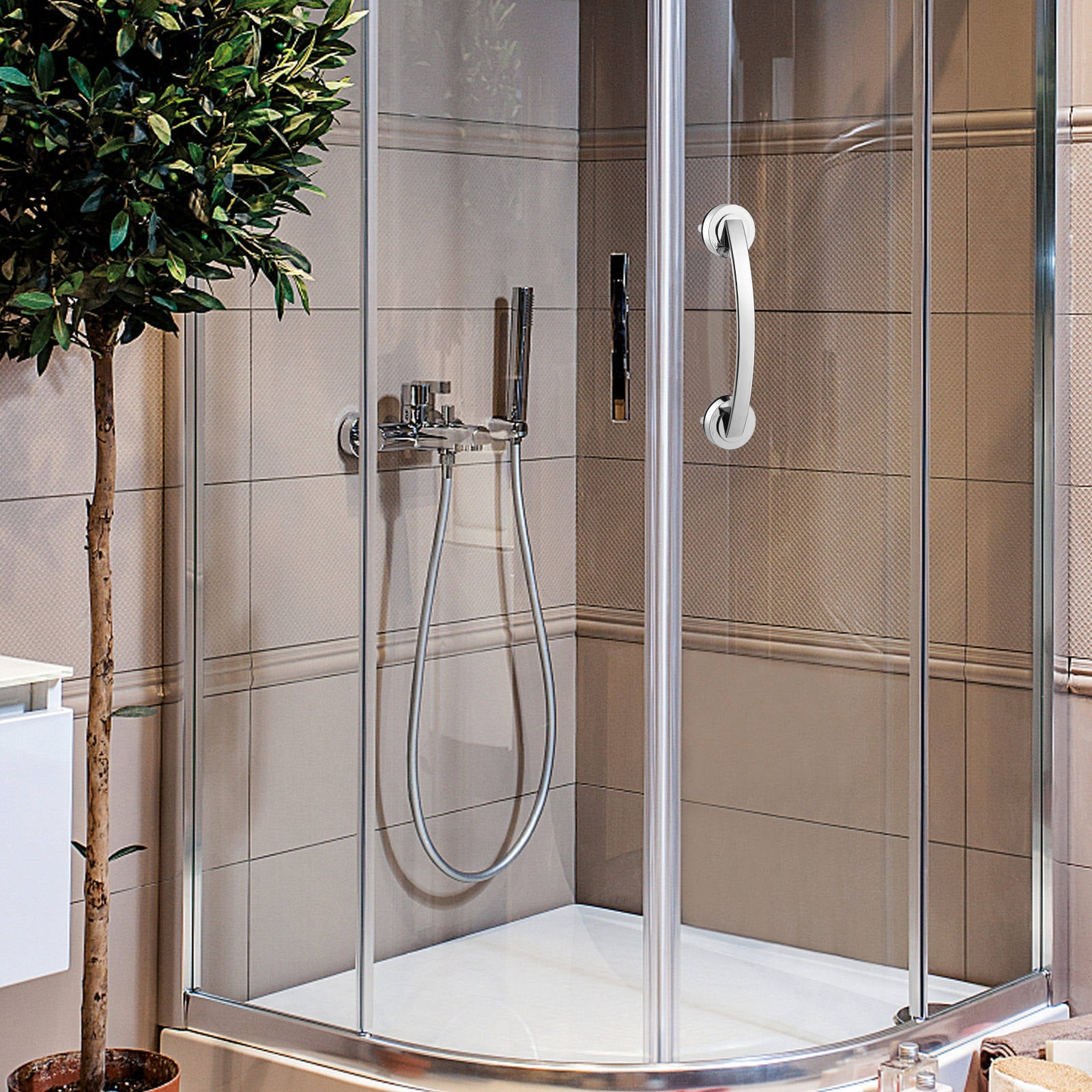 OFFIGAM Plated Bath Grab Bar with Strong Cups for Bathroom Safety and Support, No Drilling Required