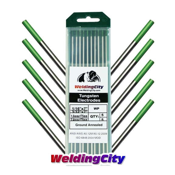 WeldingCity Pure  (Green) Tungsten TIG Welding Electrodes Assorted Size 1/16" (5) and 3/32" (5)