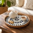 thumbnail image 2 of Rattan Shell Tray and Coaster Set, Rattan Serving Tray with Shell, Round Rattan Tray with Mother of Pearl Inlay, Wicker Tray with Natural Shell, Coffee Table Tray Decor, Serving Tray for Bread Fruits, 2 of 3