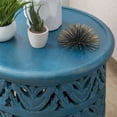thumbnail image 2 of Powell Kersey Carved Wood Round Indoor End Table, 17" Tall, Blue, 2 of 5
