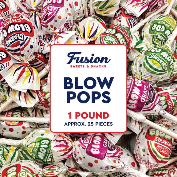 Blow Pops Lollipops - 1 Pound Bulk Bag (About 23 Pieces) - Assorted Fruit Flavors, Individually Wrapped - Cherry, Grape, Sour Apple, Watermelon, Strawberry Flavor Blow Pops, Holiday Candy