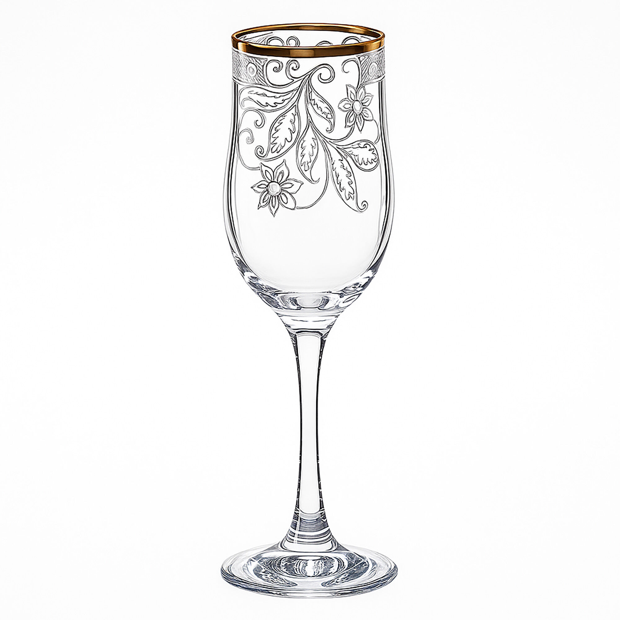 STP GOODS Acacia Wine Glass Set of 6 pcs 6.8 fl oz (200 ml) Floral Bar Glasses for Red and White Wine Glass Wine Goblets with Stem Champagne Flutes with Golden Rim, Bohemian Style, Clear