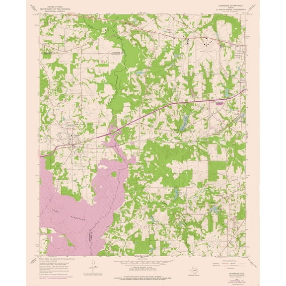 Topographical Map - Chandler Texas Quad - USGS 1966 - 23 x 28.13 - Vintage Wall Art