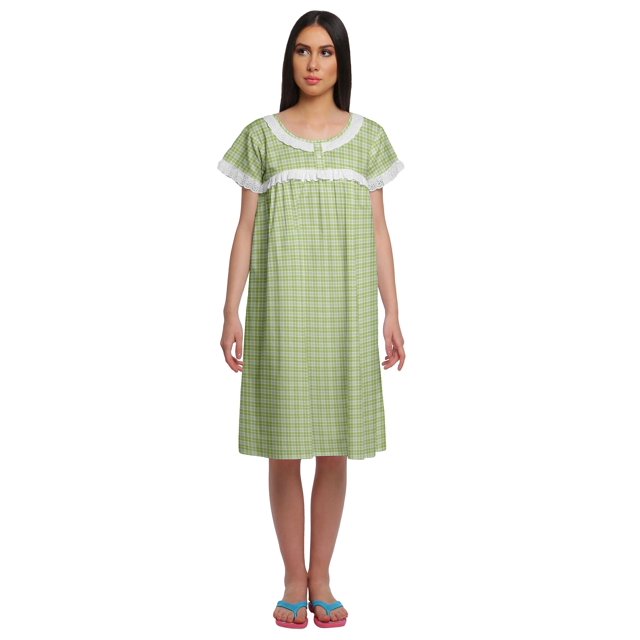 Moomaya Chemise de Nuit en Popeline de Coton pour Femmes, Col Rond Imprimé