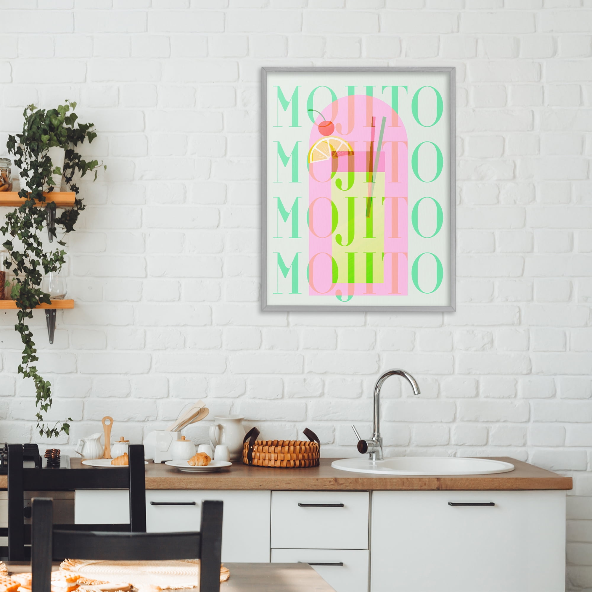 Retro Pastel Mojito Gray Framed Giclee Art, design by Lil' Rue