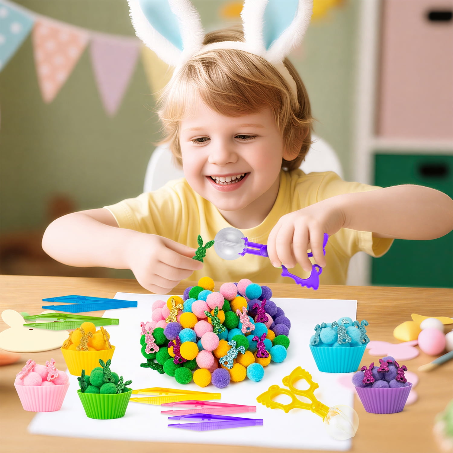 Easter Bunny Counting Sorting Toy Set for Easter Party Game Toy,268 Pieces (Fine Glitter)