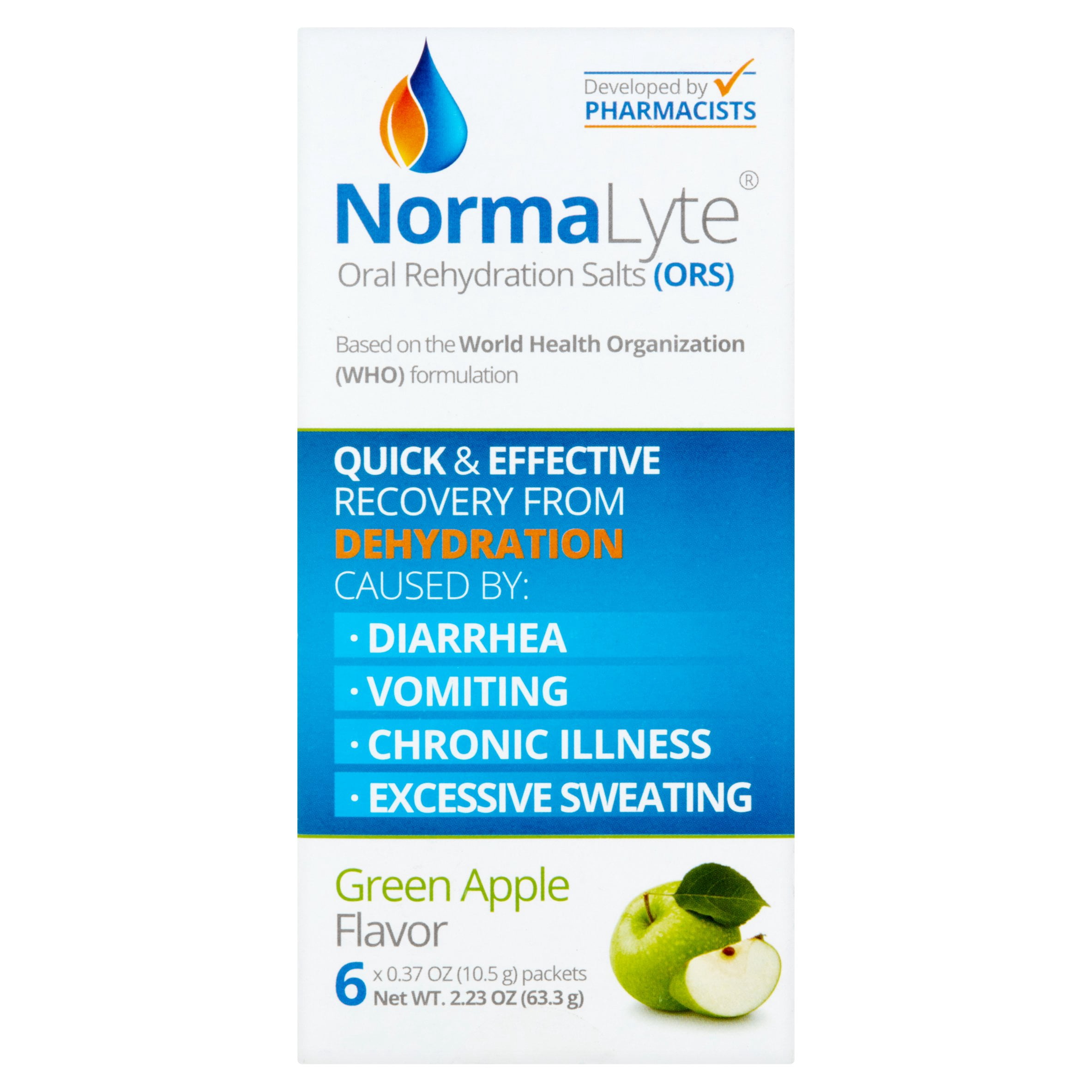 NormaLyte Green Apple Flavor Oral Rehydration Salts, 0.37 oz, 6 pack