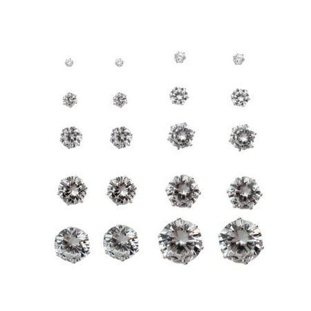 Essentials CZ Silver-Tone Stud Earring Set, 10 Piece
