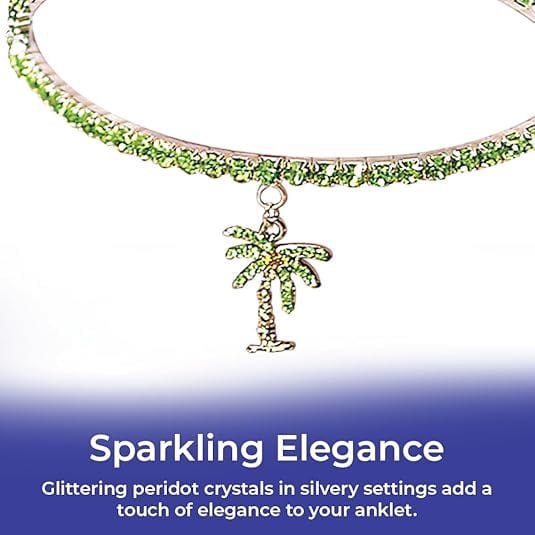 Crystal Palm Tree Anklet, Adjustable Stretch Ankle Bracelet, Summer Beach Foot Jewelry for Women