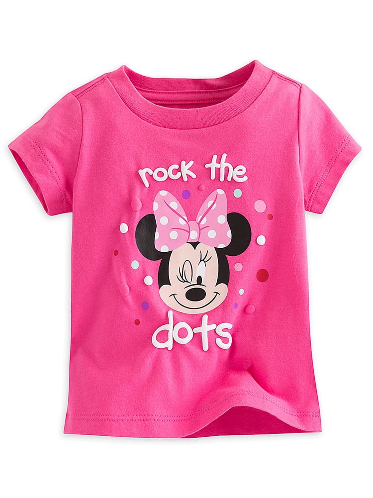 GIRL'S Minnie Mouse Manica Corta Nero T-Shirt Top 