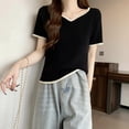 thumbnail image 4 of JGGSPWM Womens Plus Size Short Sleeve Ribbed Knit Sweater Pullover Casual Sweetheart Neck Contrast Slim Fitted Top Black 4XL, 4 of 5