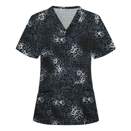

Scrub Tops for Women Print Working Uniform Summer V Neck Tunic Fashion Short Sleeve Blouses Dressy Casual Scrub Shirt