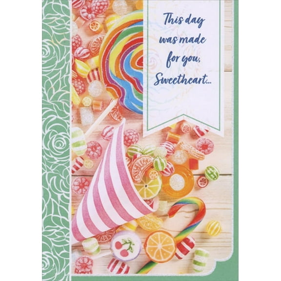 Designer Greetings Candy Filled Pink Striped Paper Cone Sweetest Day Card For Sweetheart